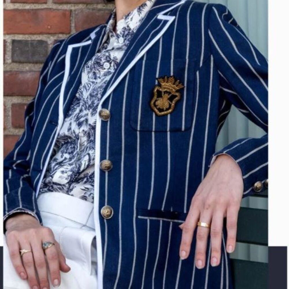 Carlisle Collection Linen Blend Jacket Captain Nautical Luxe Sz6 Tailored Blazer - Picture 5 of 16